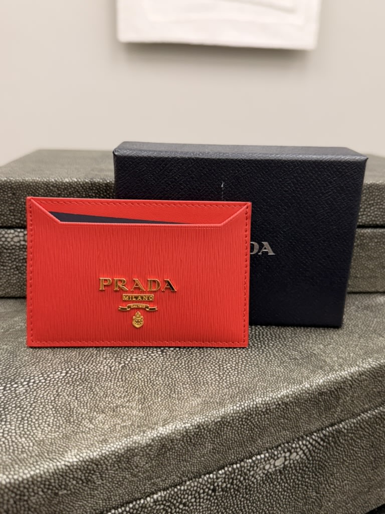 LIKE NEW- Prada Red Vitello Move Leather Card Case