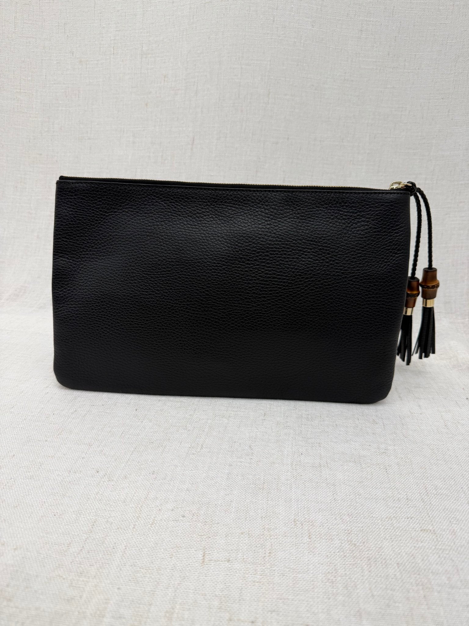 Gucci Black Leather Bamboo Pouch
