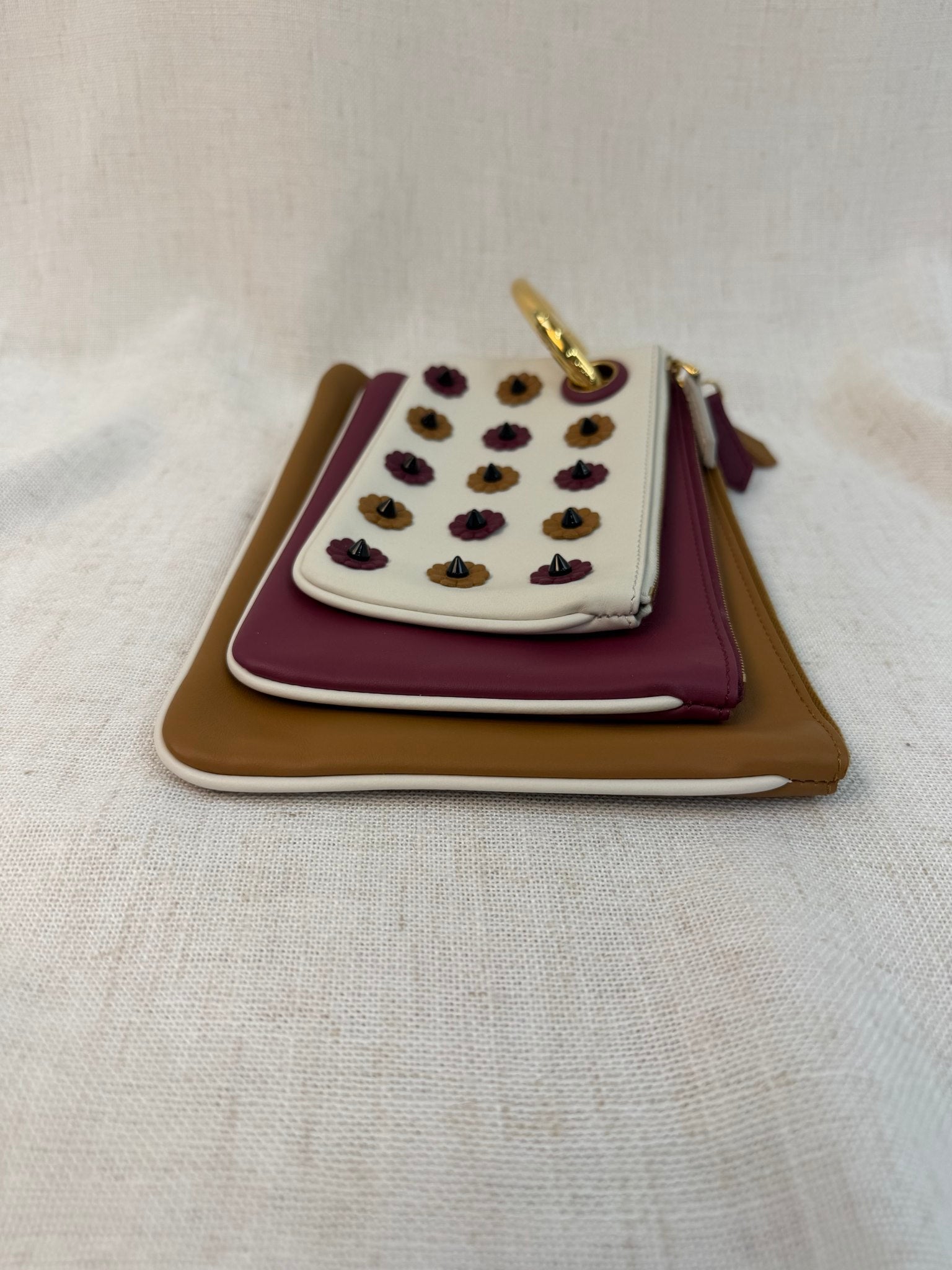 Fendi Multicolor Leather Triplette Pouch Clutch