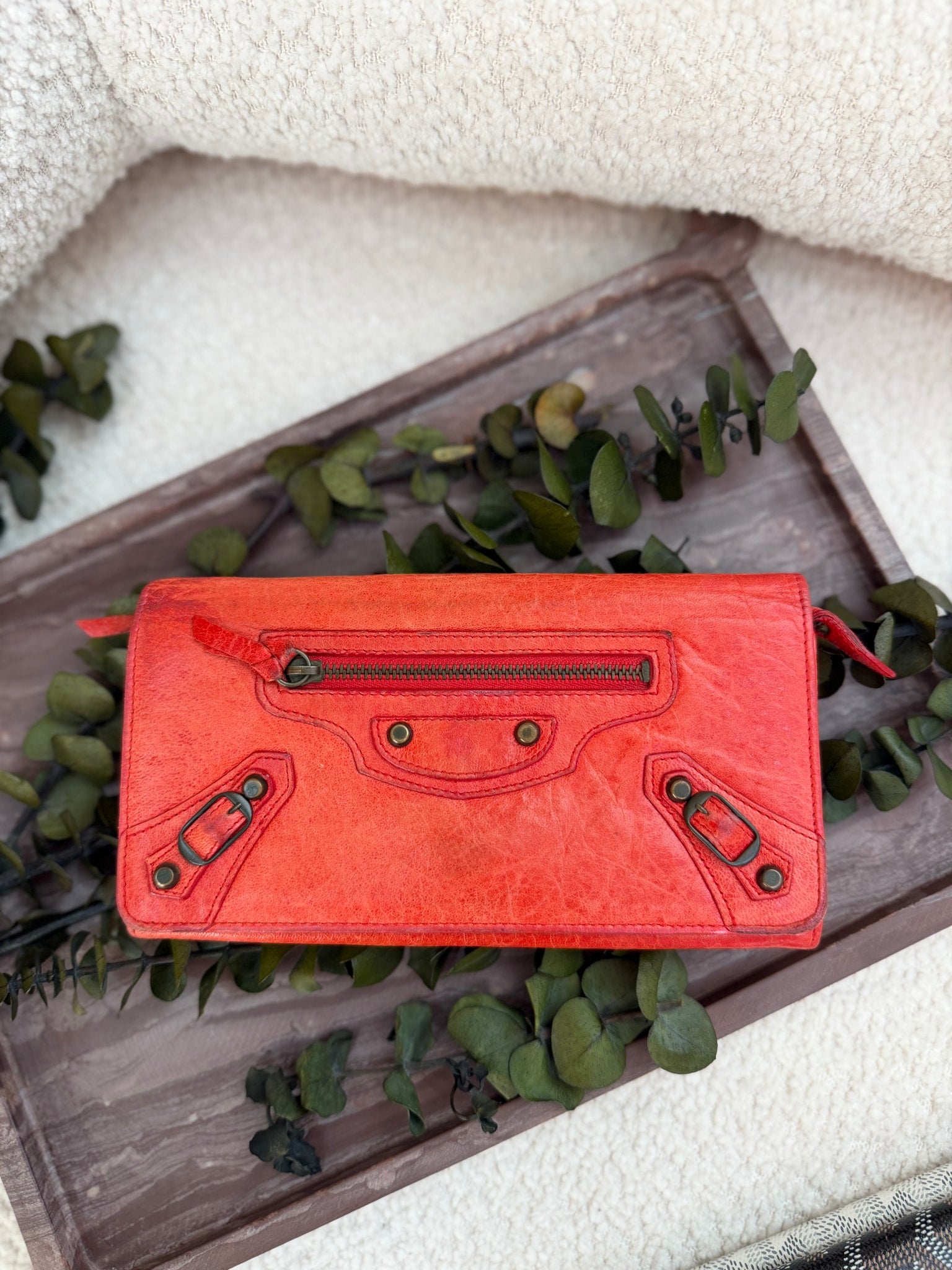 Balenciaga Red Leather Agneau Continental Wallet 