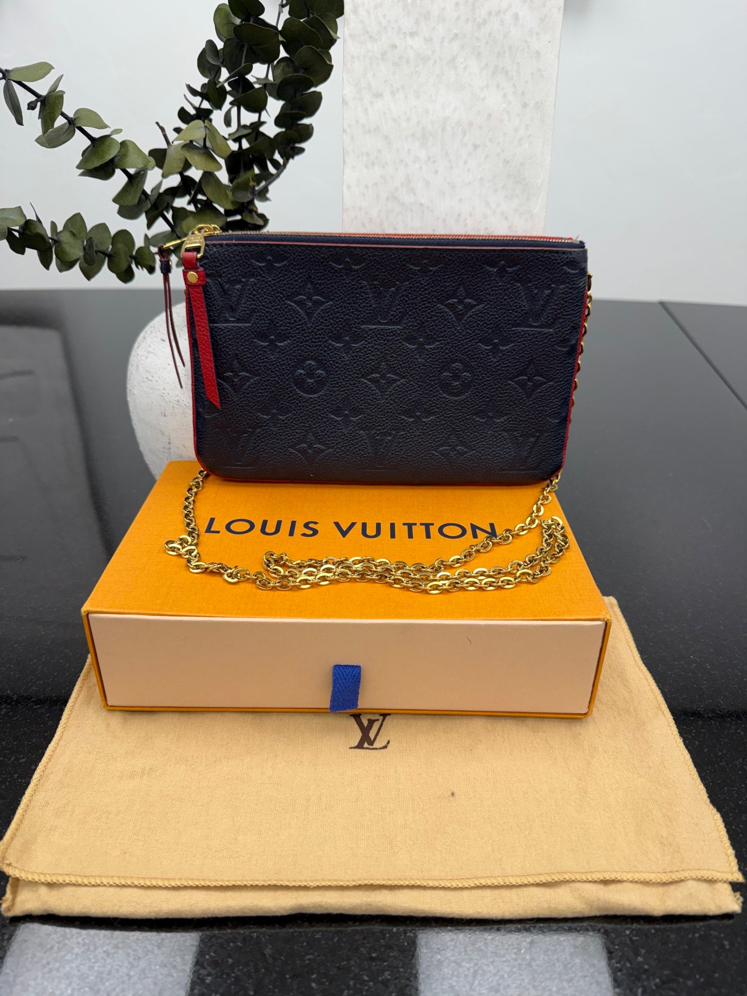 Louis Vuitton Navy & Red Empreinte Leather Double Zip Pochette