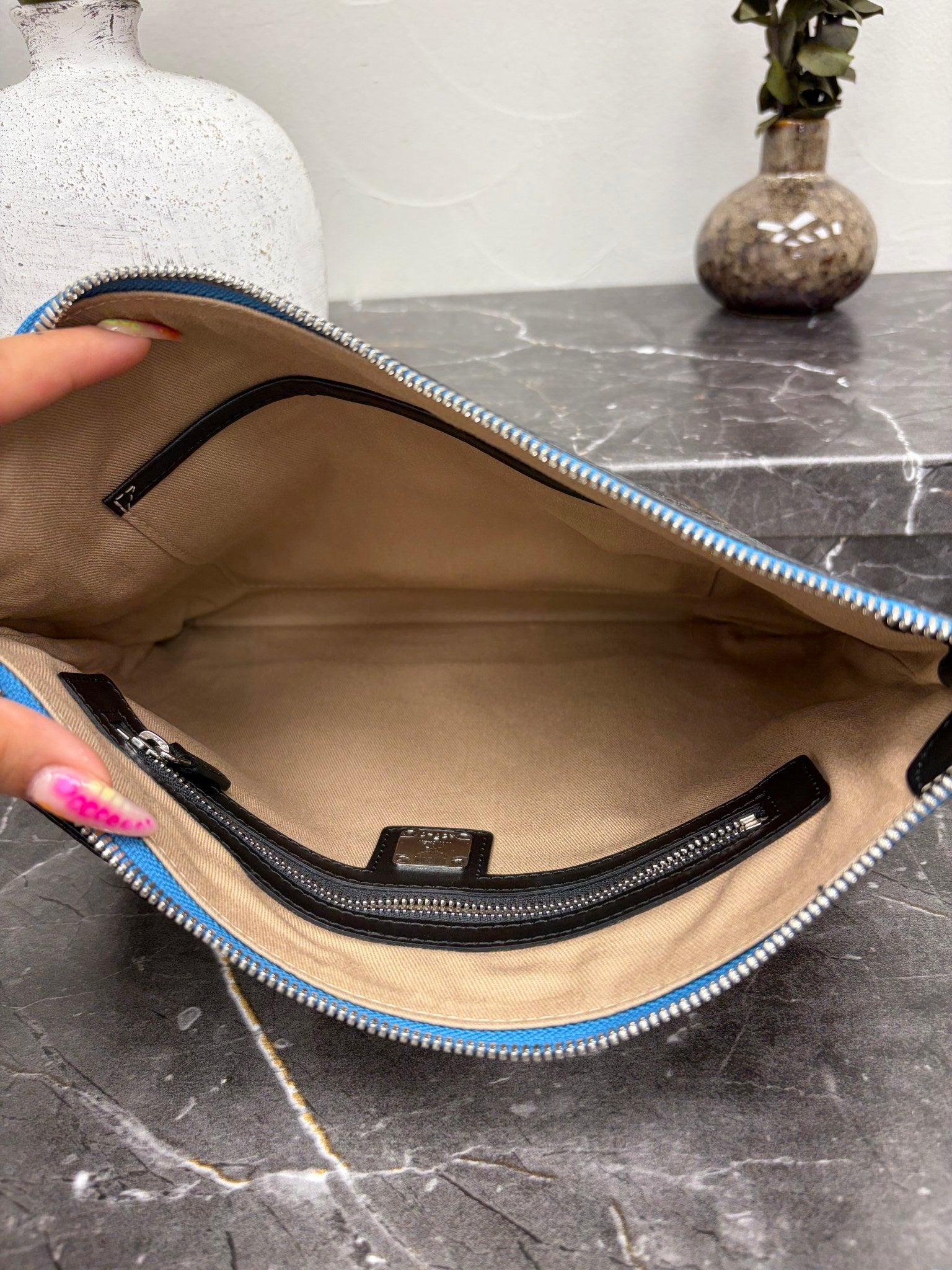 MCM Silver Visetos Bunny Print Clutch