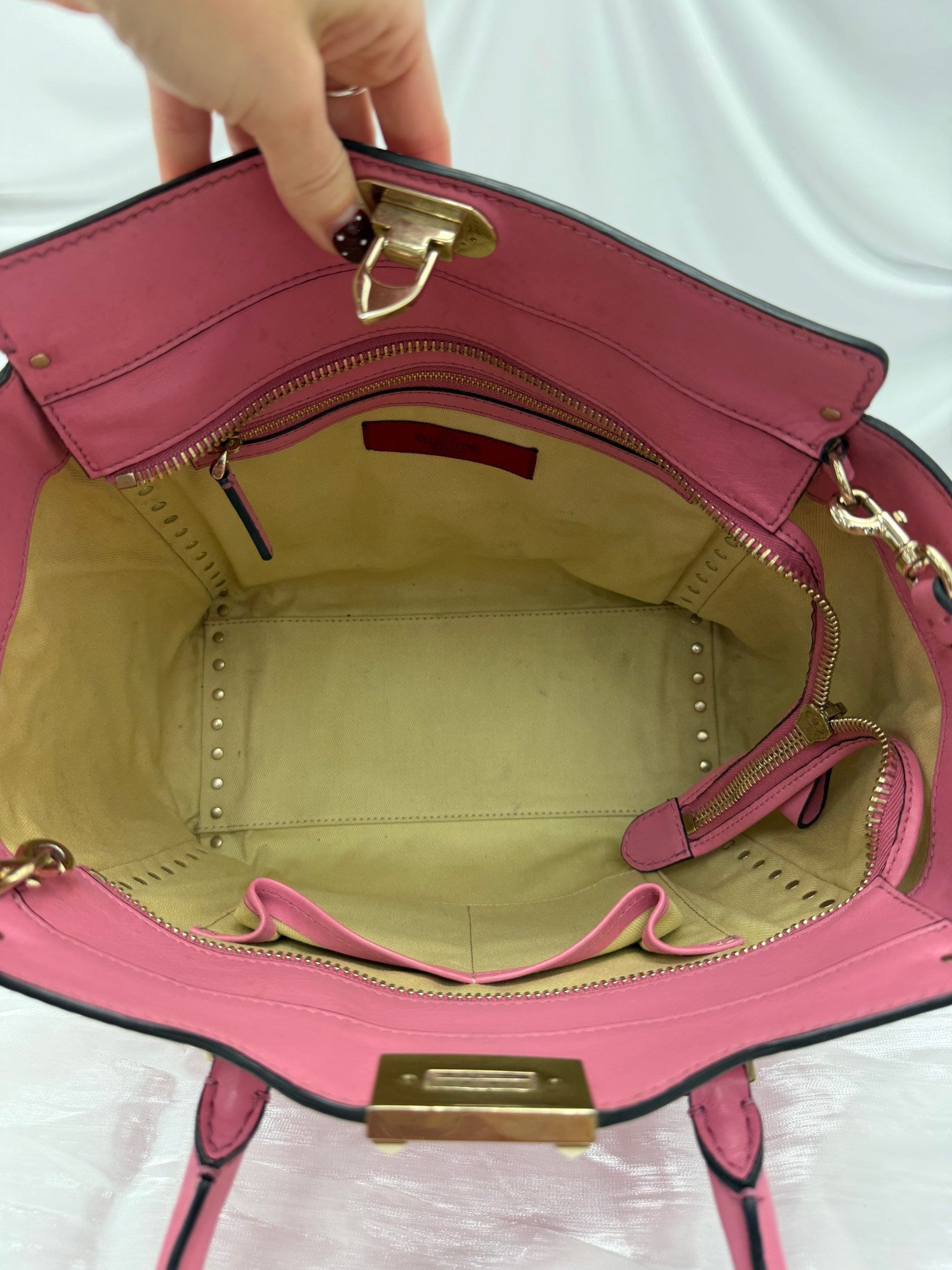 Valentino Pink Leather Rockstud 2Way Handbag