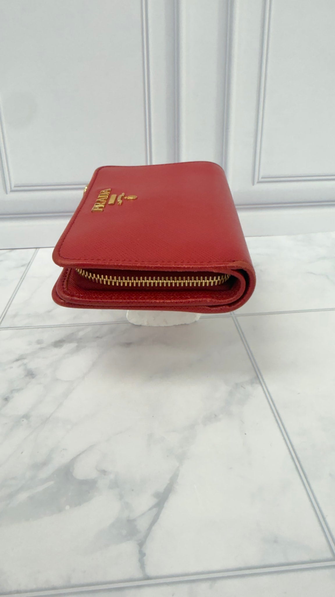 Prada Red Saffiano Leather Compact Wallet 