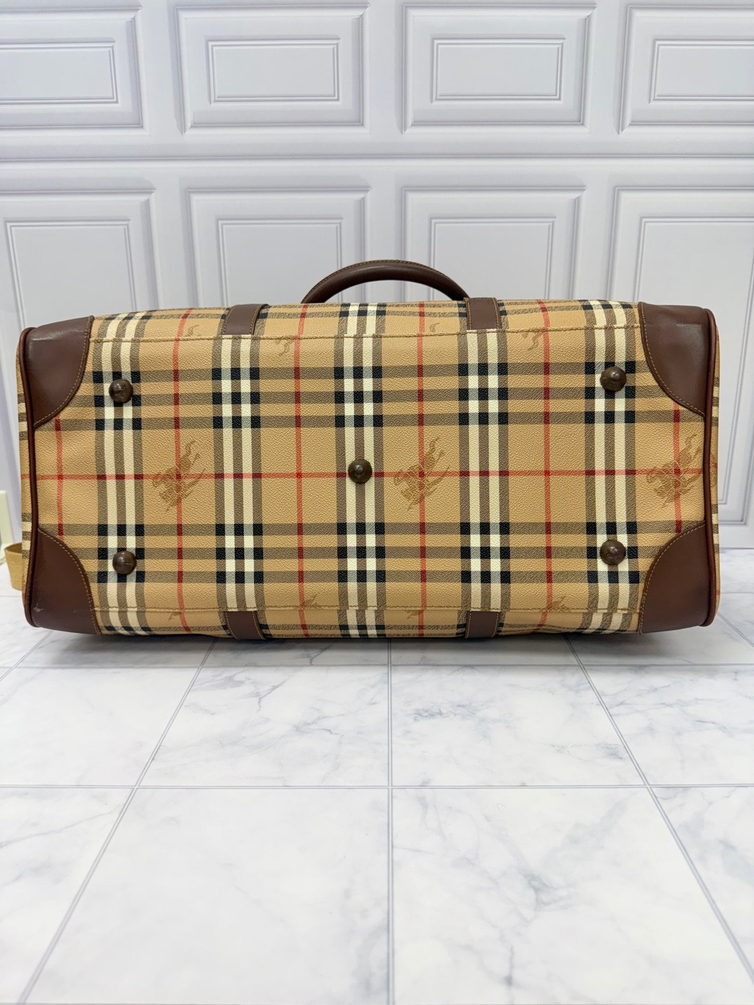 Burberry Beige Haymarket Check Pattern Boston Travel Bag 