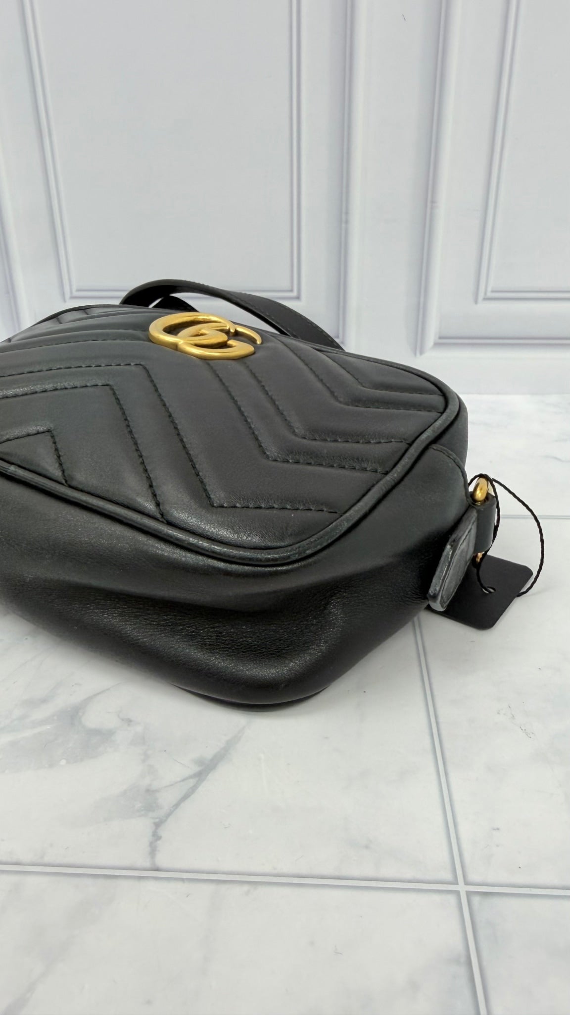 Gucci Black Leather GG Marmont Mini Camera Bag 