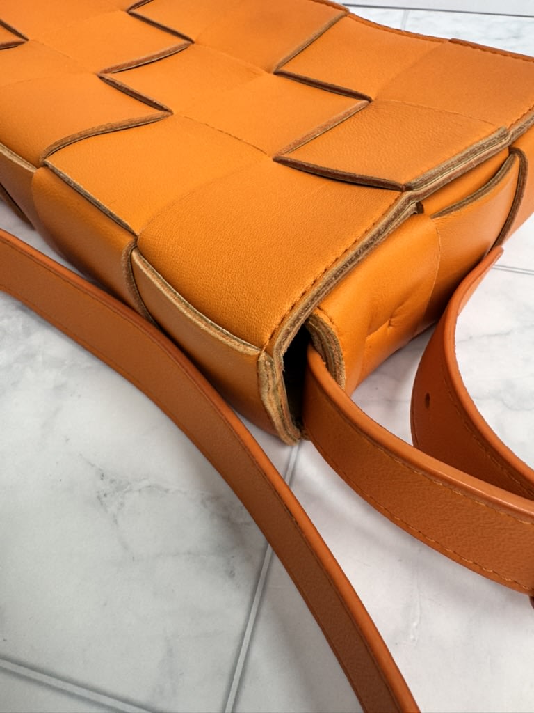 Bottega Veneta Orange Maxi Intrecciato Leather Cassette Crossbody Bag