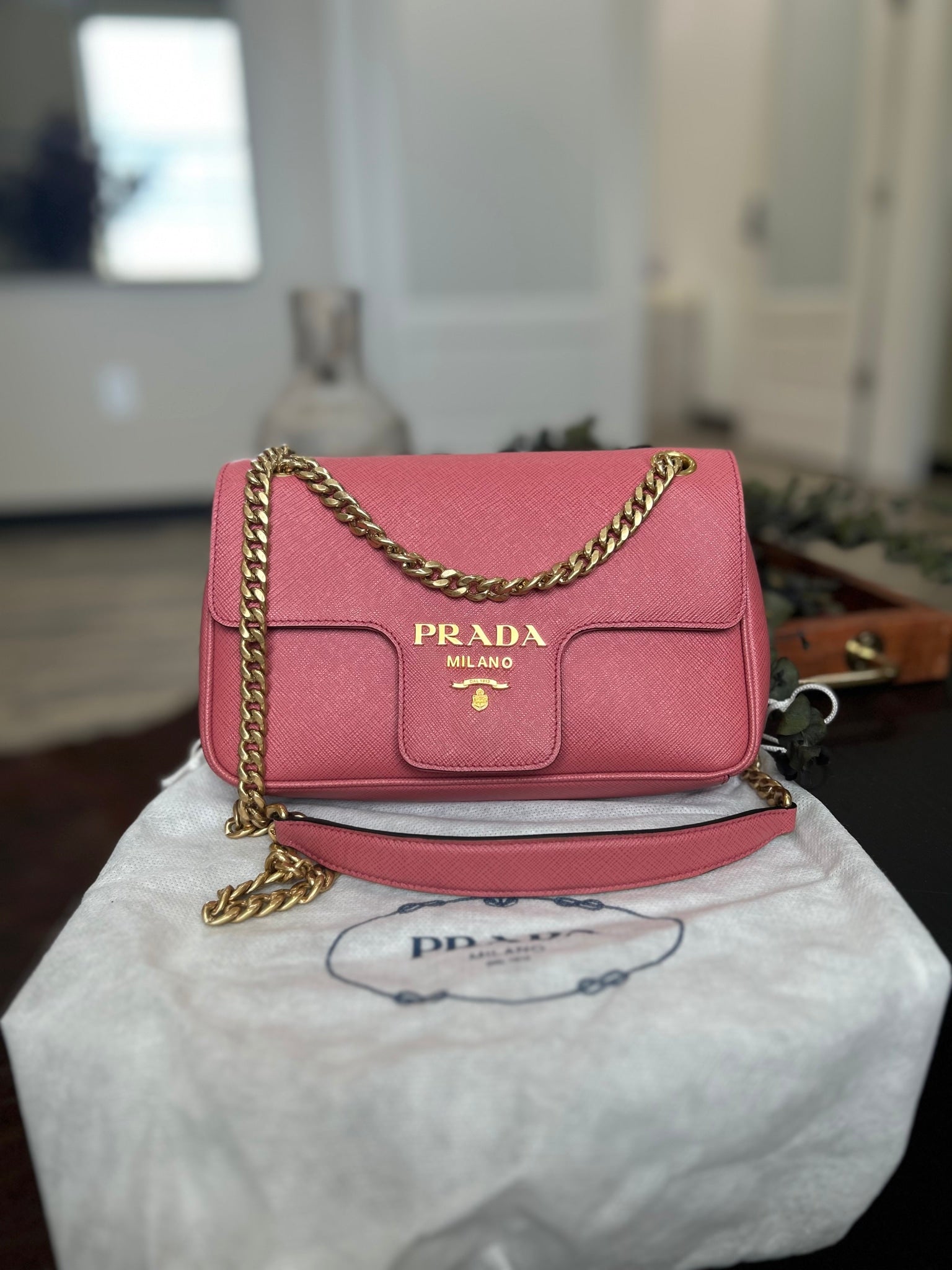 Prada Pink Saffiano Leather Shoulder Bag
