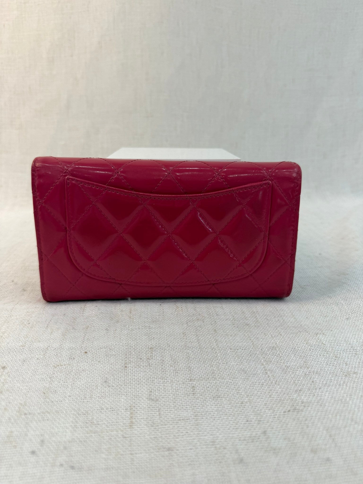 Chanel Pink Patent Leather Quilted Wave Long Wallet 