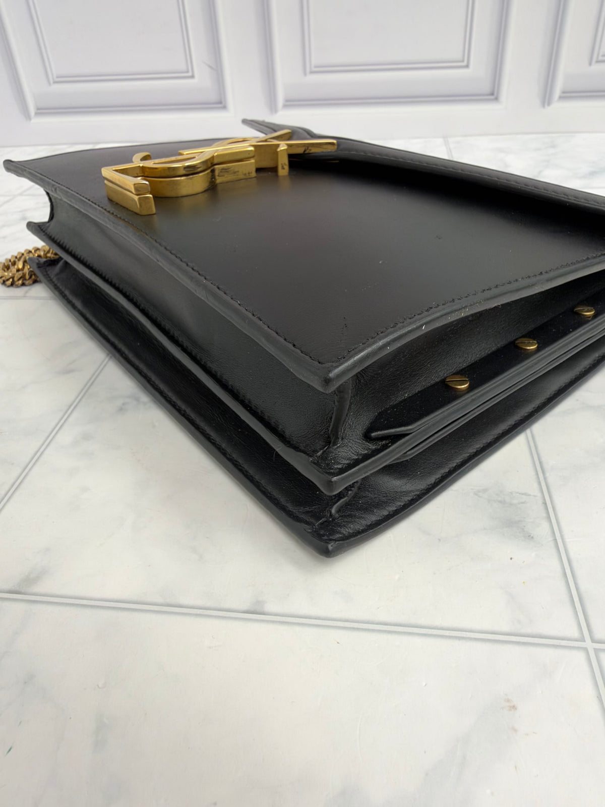 Saint Laurent YSL Black Leather Cassandra Chain Shoulder Bag