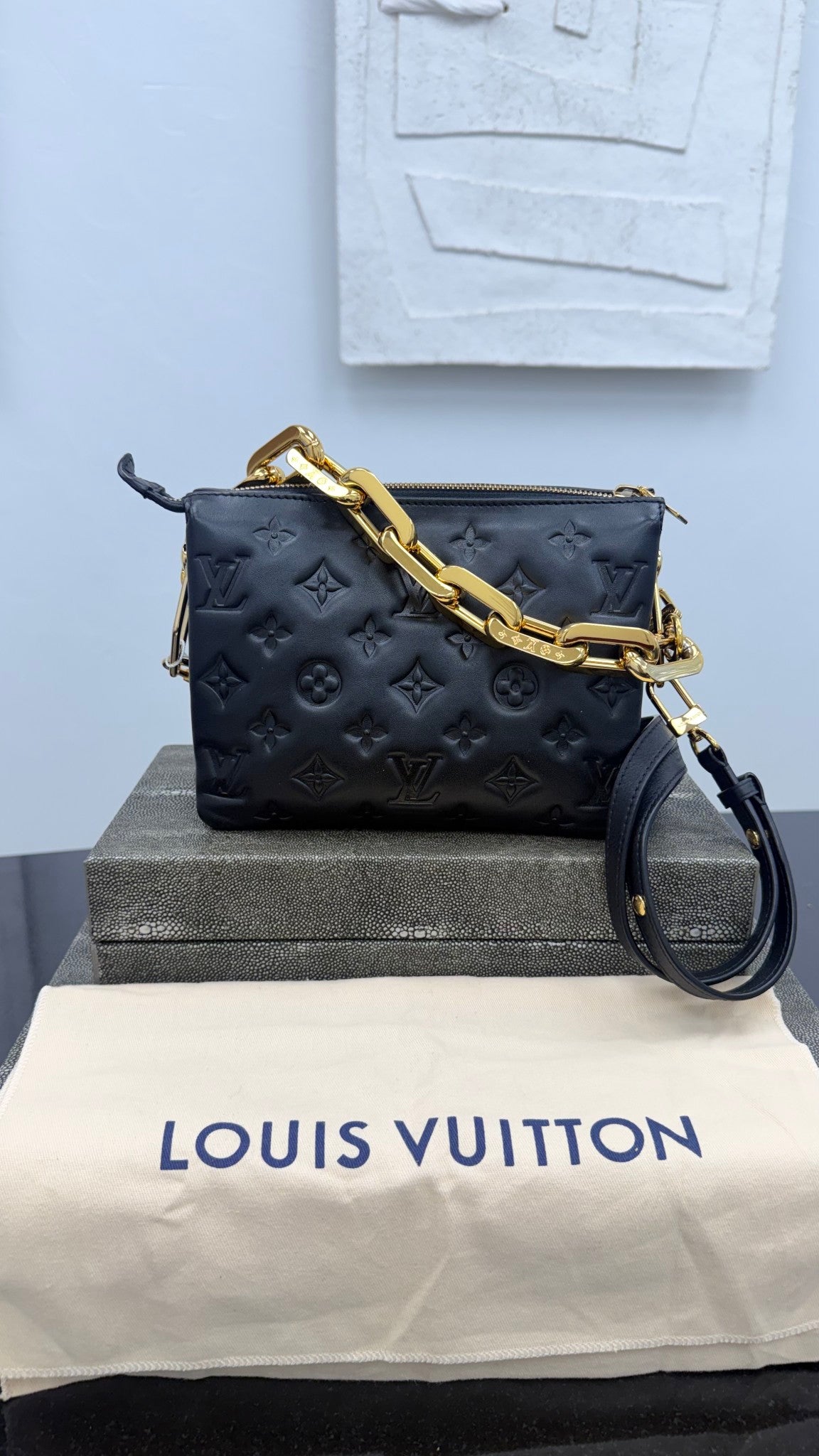 Louis Vuitton Black Leather Monogram Coussin BB Handbag  