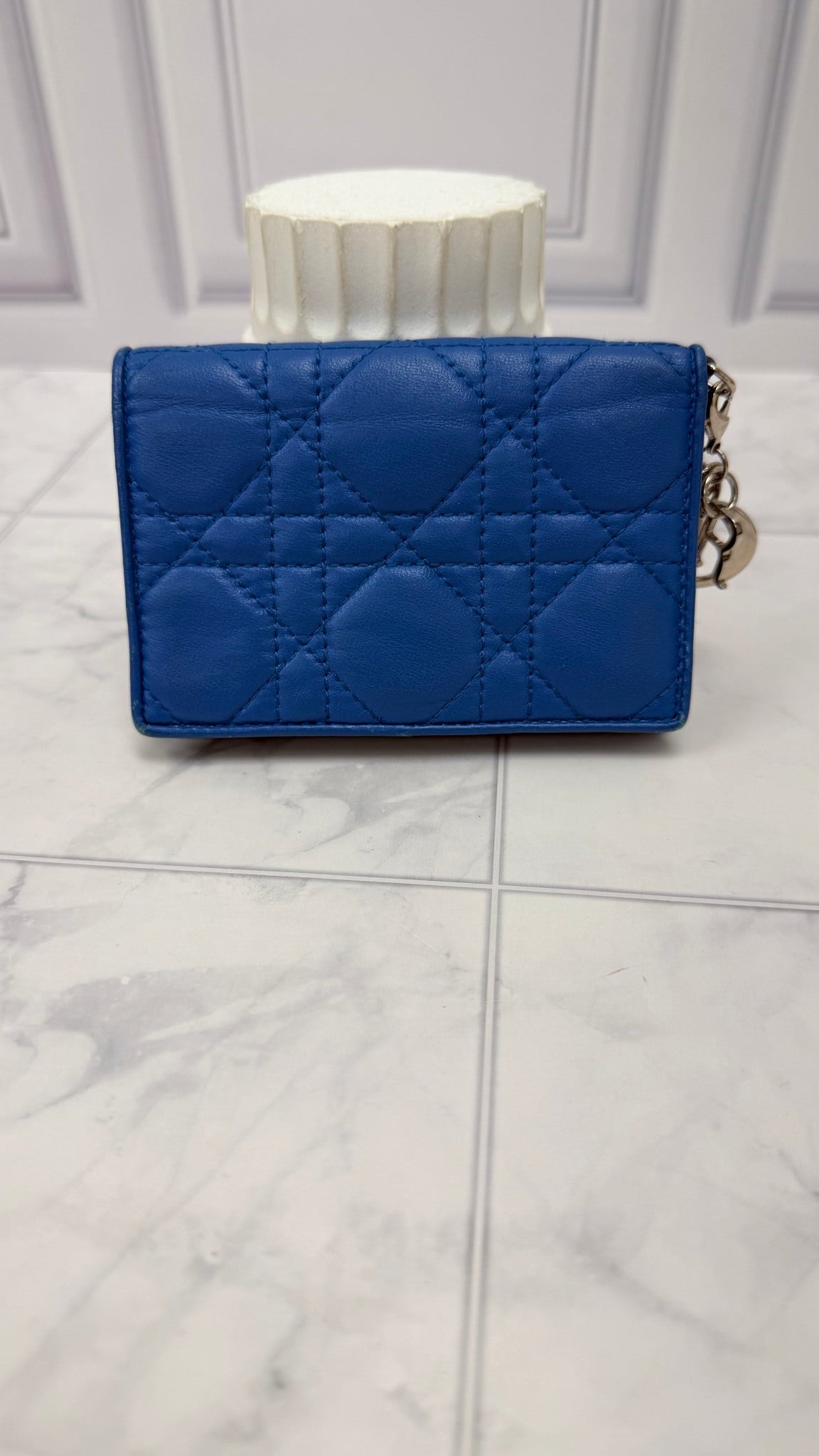 Christian Dior Blue Quilted Leather Lady Dior Compact Wallet