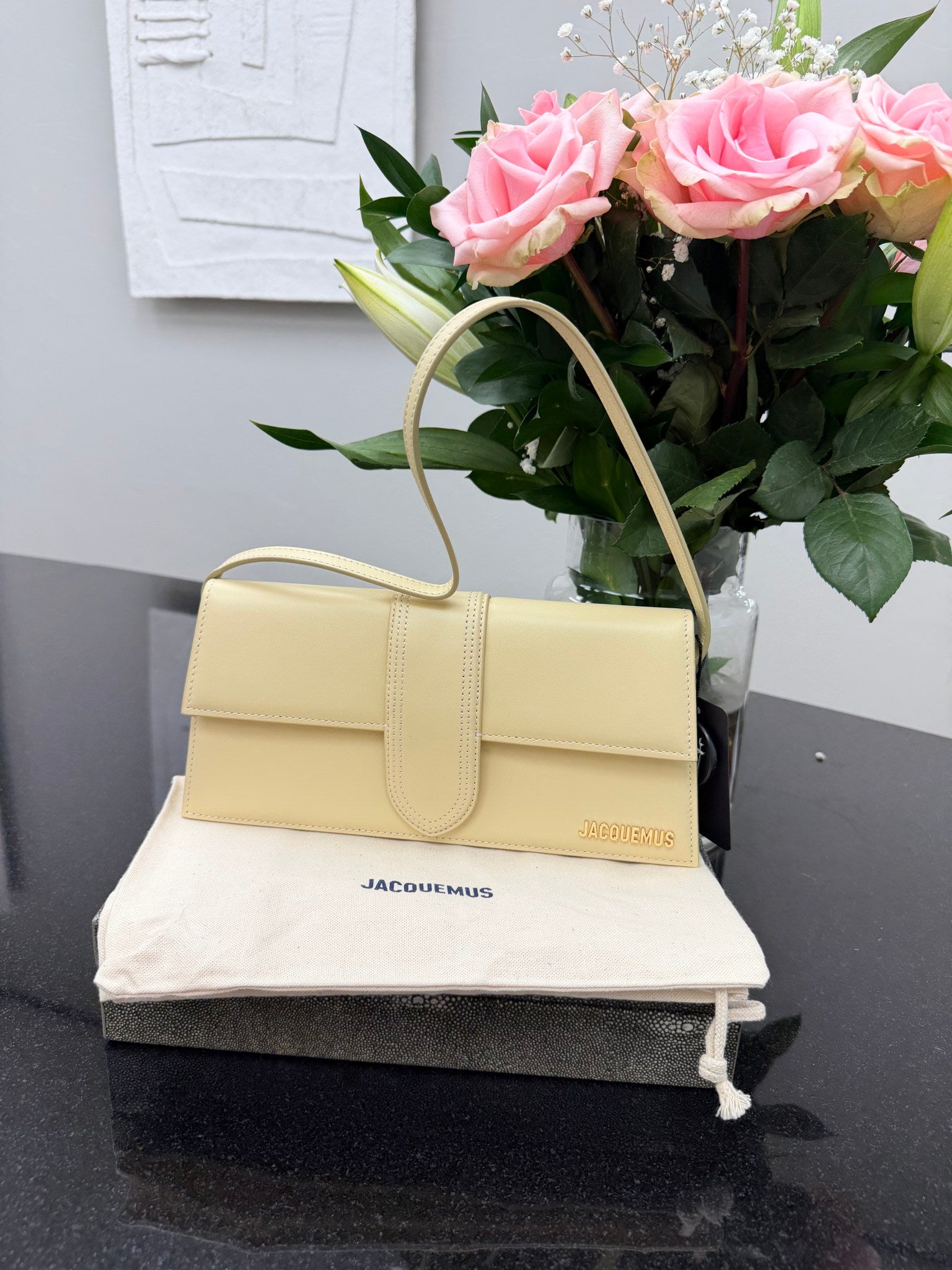 BRAND NEW - Jacquemus Creme Leather Le Bambino Long Shoulder Bag