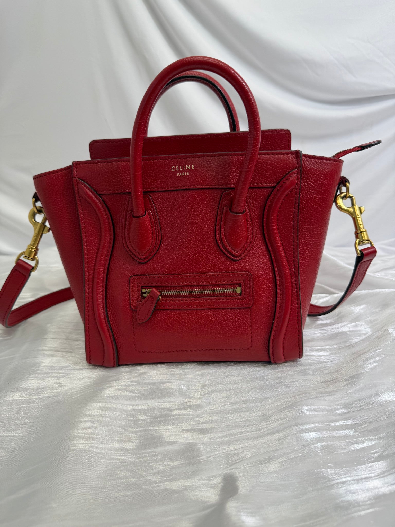 Celine Red Leather Nano Luggage Tote