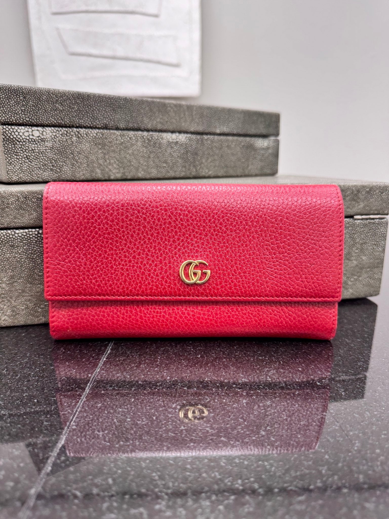 Gucci Red Leather Marmont Long Wallet