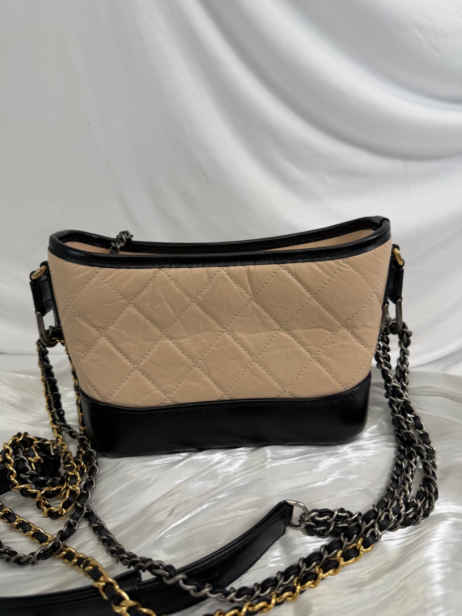 Chanel Beige Quilted x Black Calfskin Gabrielle Small Crossbody Bag