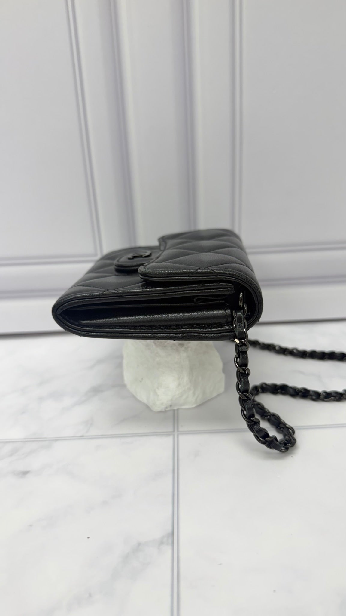Chanel Black Lambskin Leather Wallet on a chain