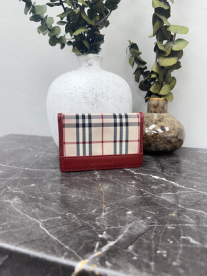 Burberry Burgundy Nova Check Canvas Leather Card Case