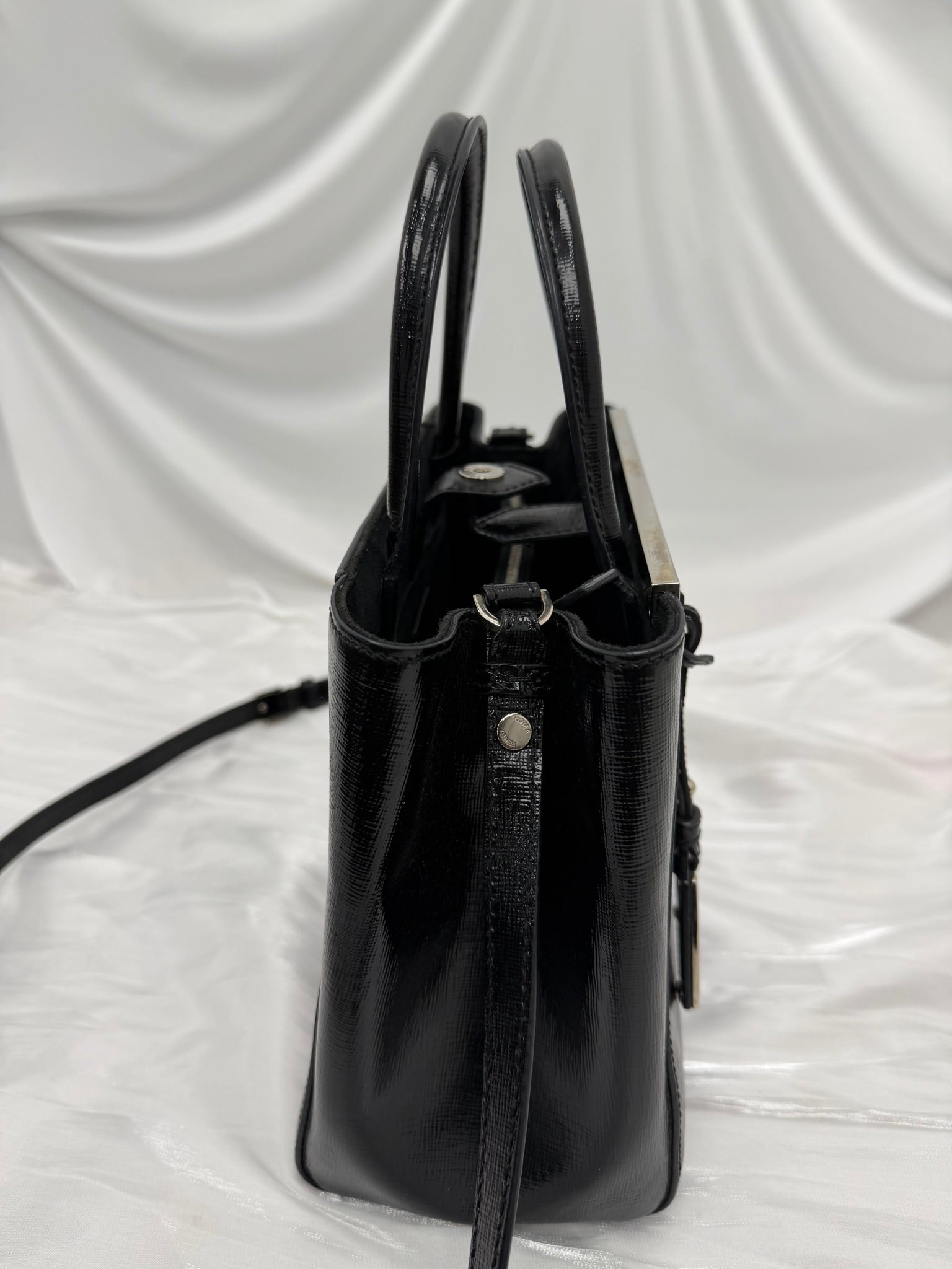 Fendi Black Patent Leather 2Jours Handbag