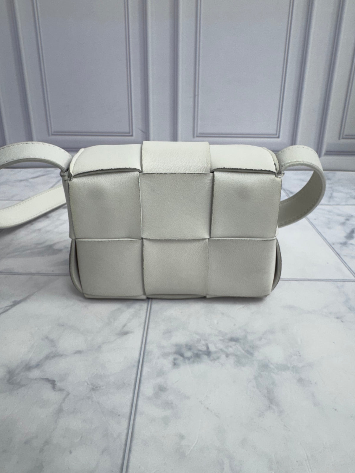 Bottega Veneta White Maxi Intrecciato Leather Candy Cassette Crossbody Bag