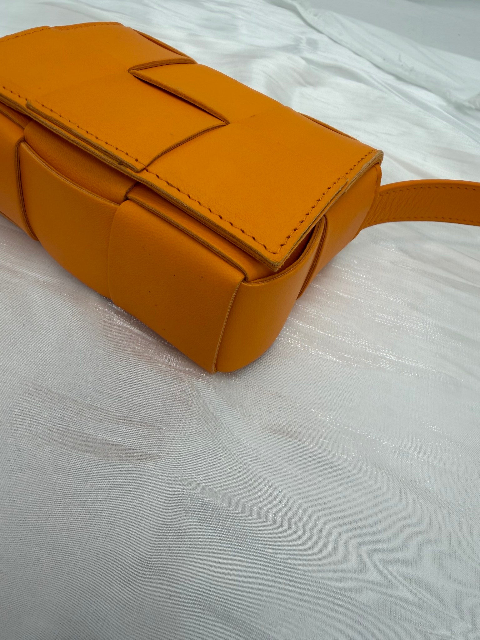 Bottega Veneta Orange Leather Mini Cassette