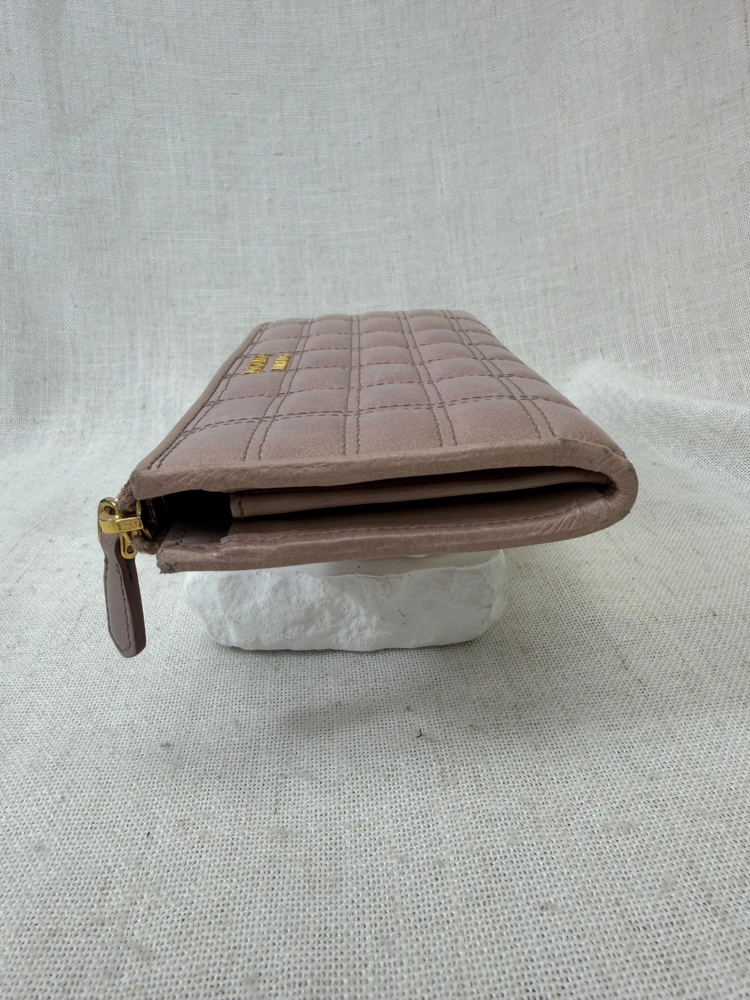 Prada Dusty Rose Quilted Leather Zippy Wallet 