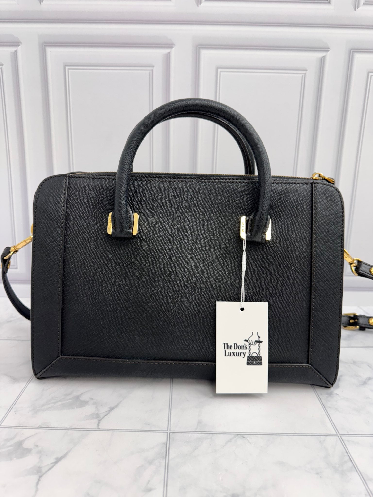 MCM Black Saffiano Leather Nuovo Large 2Way Bag