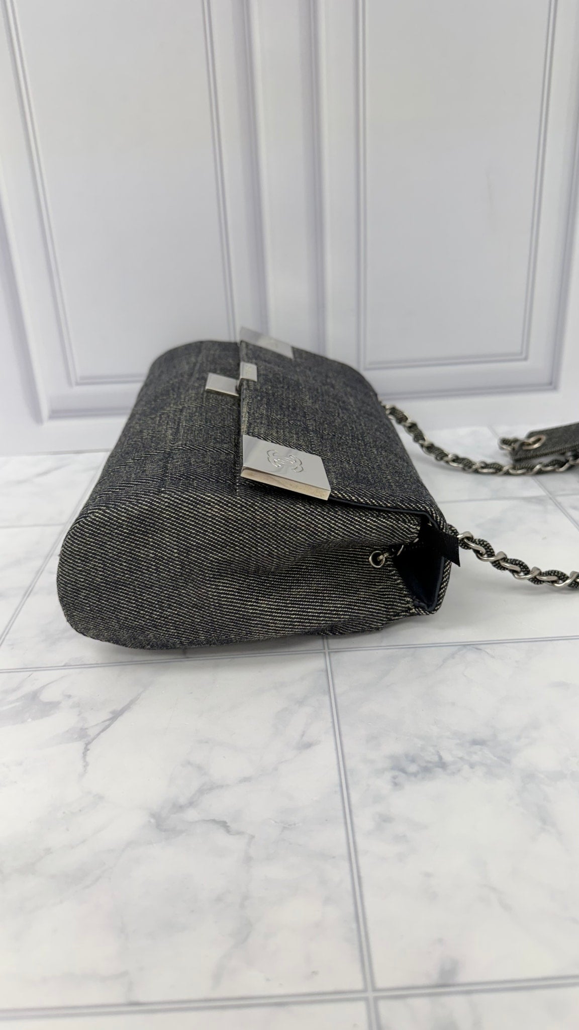 Chanel Grey Denim Chocolate Bar Flap Bag