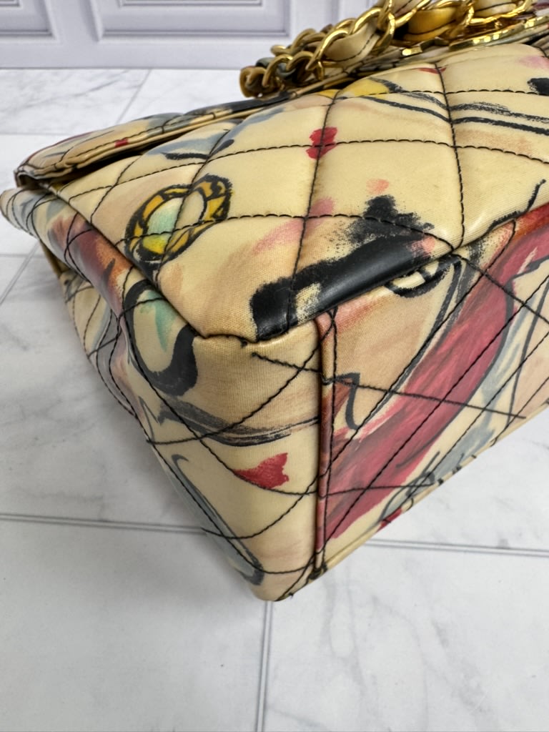 Chanel Multicolor Quilted Vinyl Rare Graffiti Sketch Maxi Flap Bag