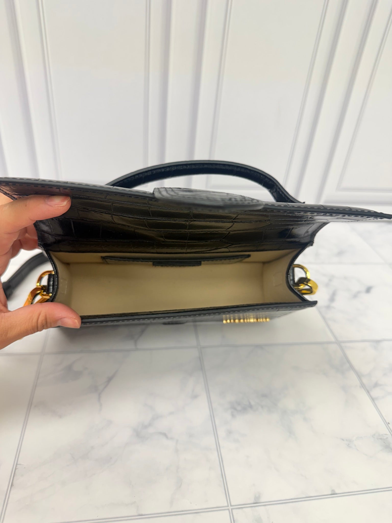 BRAND NEW - Jacquemus Black Croc Embossed Leather Le Grand Bambino 2Way Handbag