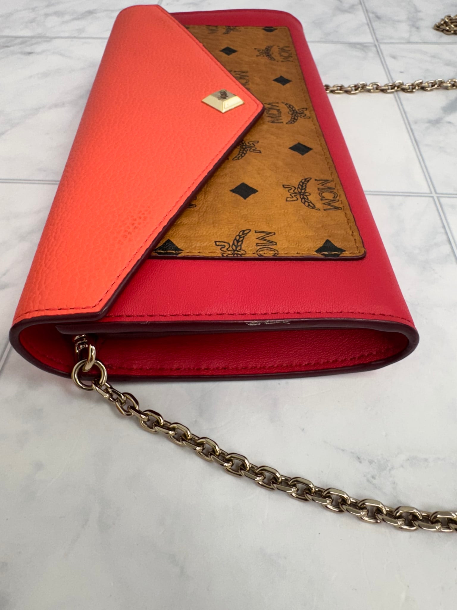 MCM Tricolor Leather Wallet On A Chain