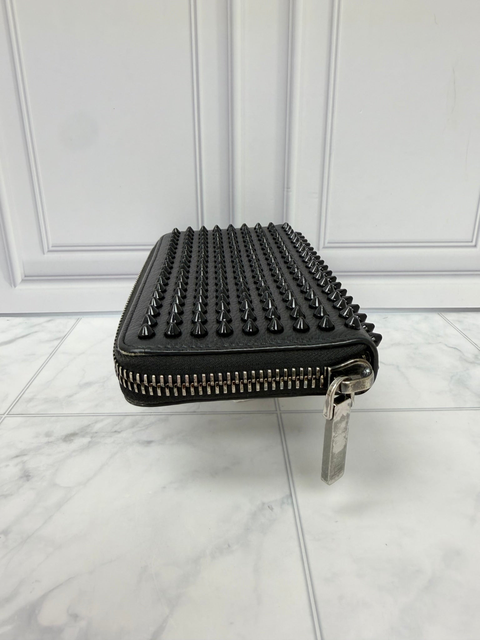 Christian Louboutin Black Leather Panettone Spike Zippy Wallet 