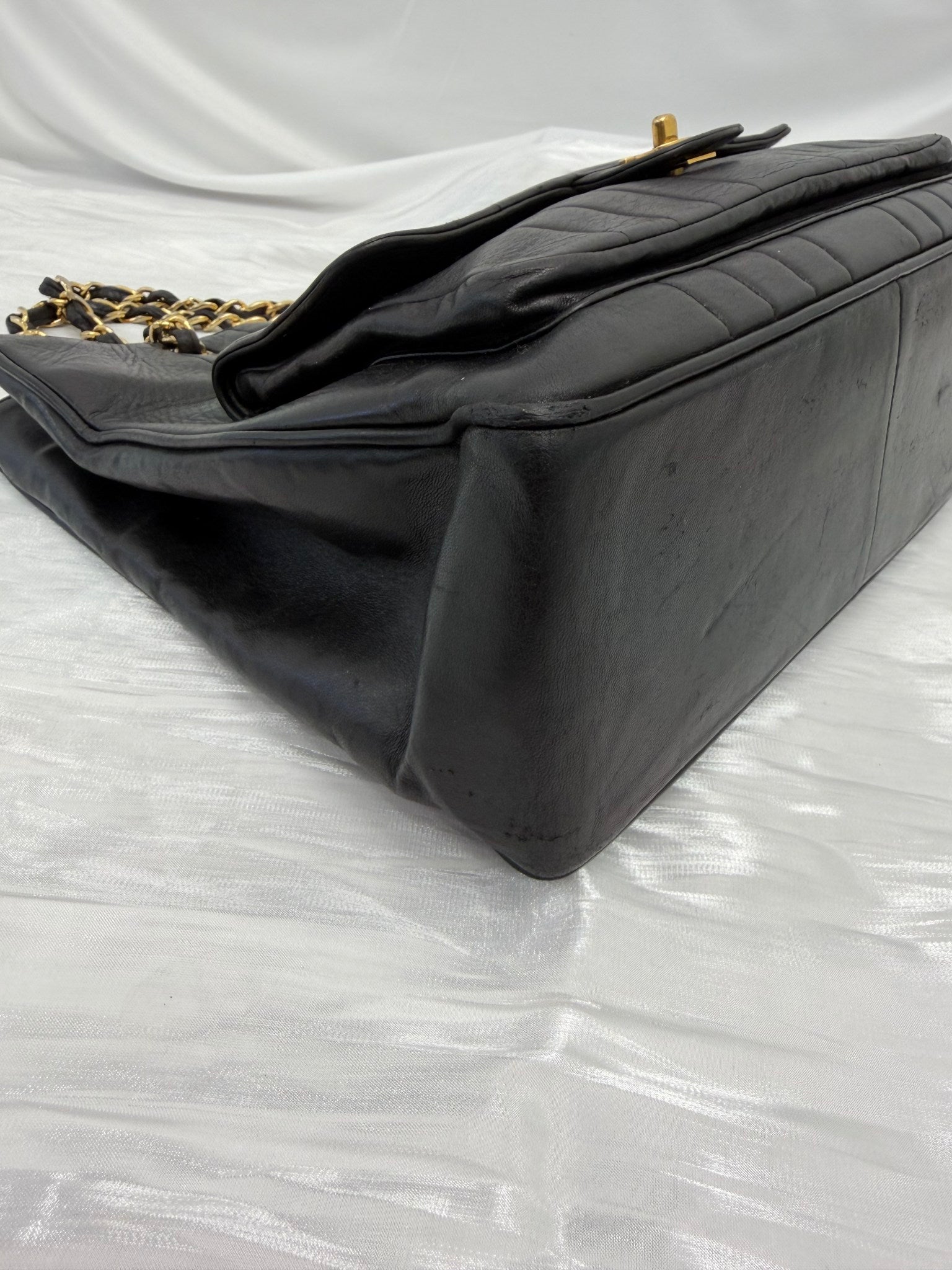 Chanel Black Leather Vertical Striped Mademoiselle Tote