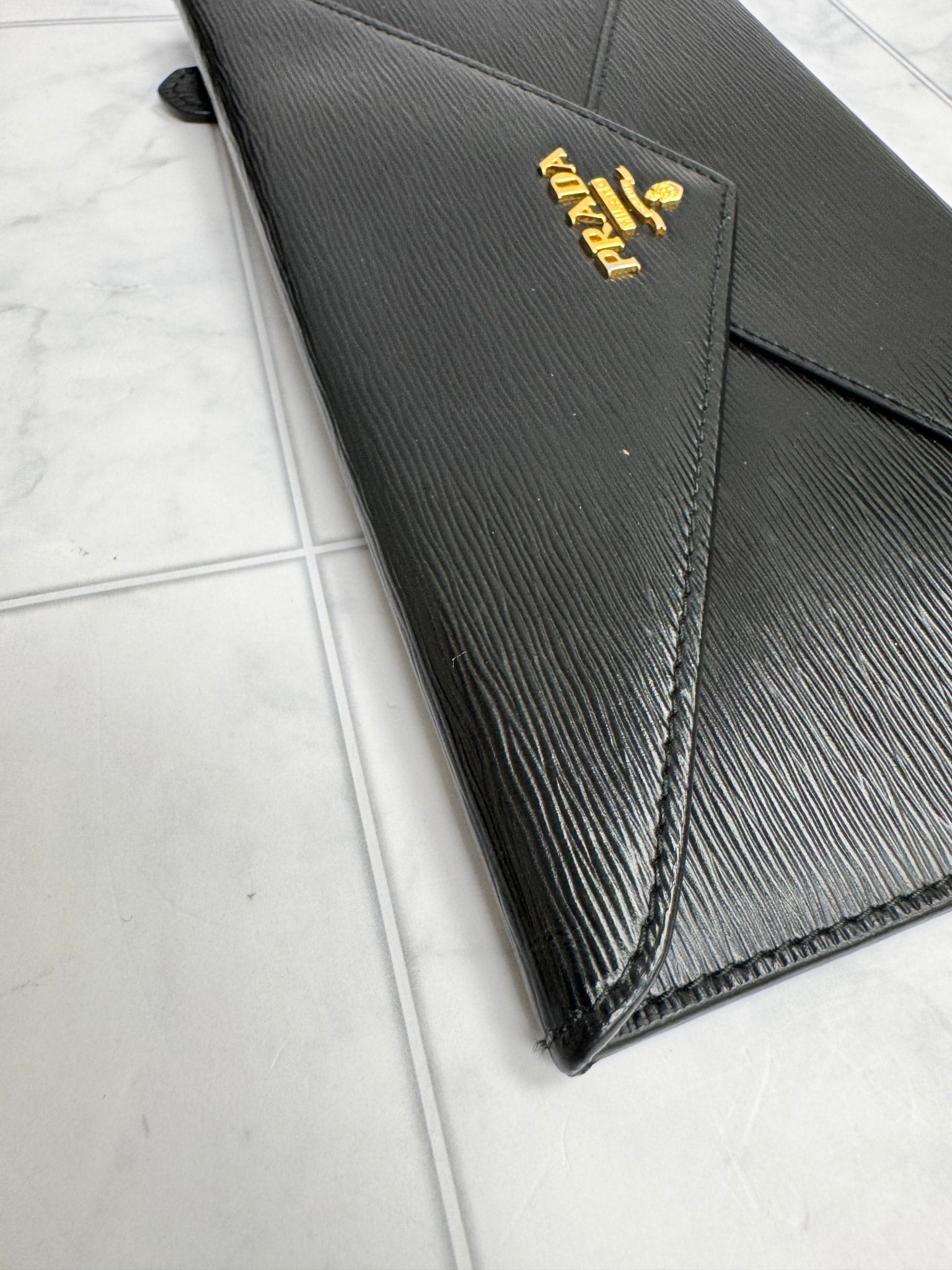 Prada Black Saffiano Leather Envelope Wallet