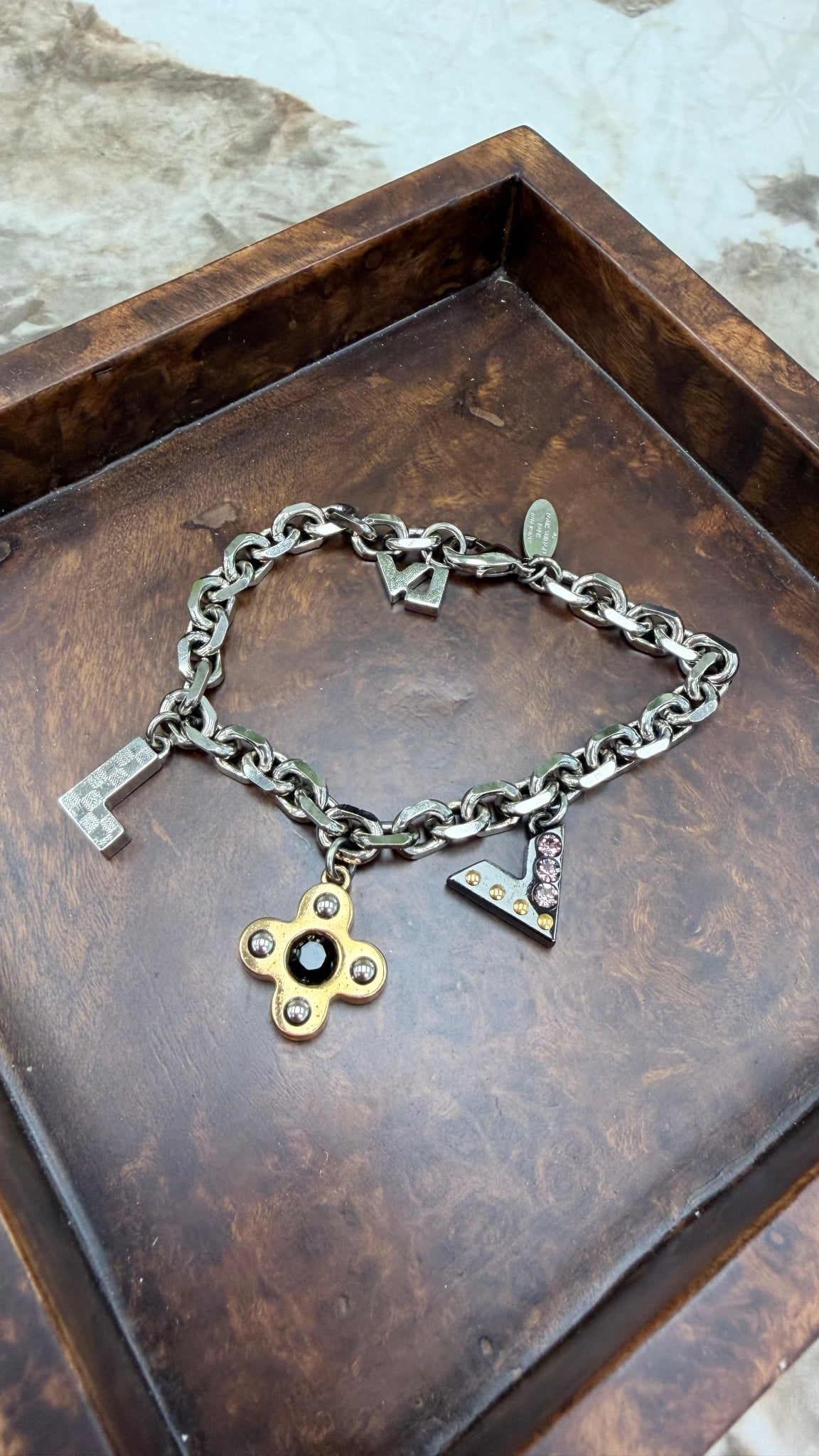Louis Vuitton Love Letter Timeless Silver Tone Charm Bracelet 