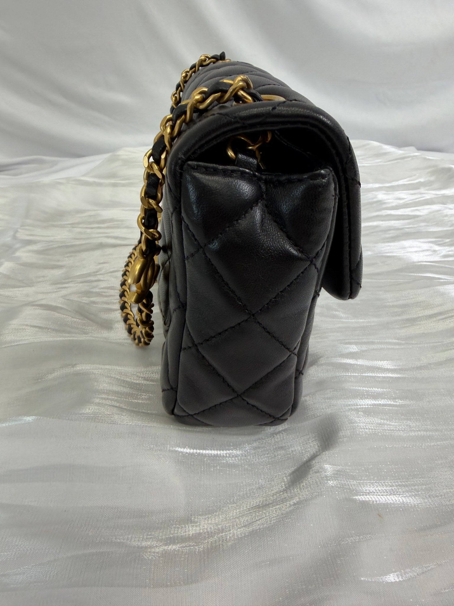 Chanel Black Lambskin Coco Hearts Square Mini Flap Crossbody