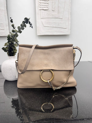Chloe Taupe Leather Faye Medium Crossbody Bag