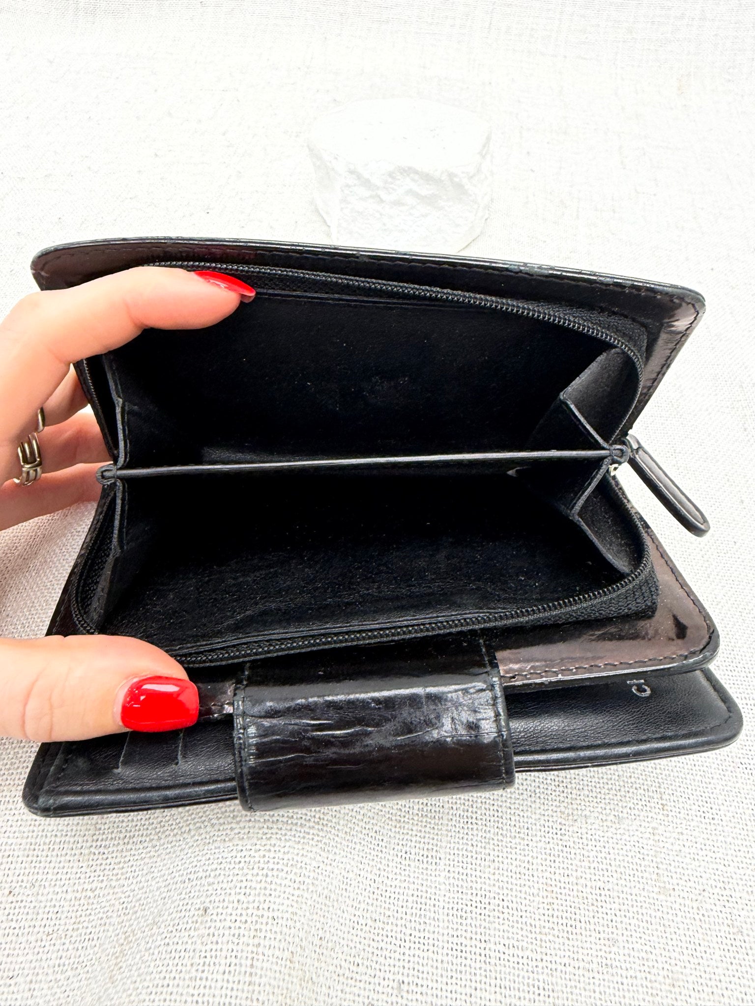 Chanel Black Patent Leather Boy Compact Wallet