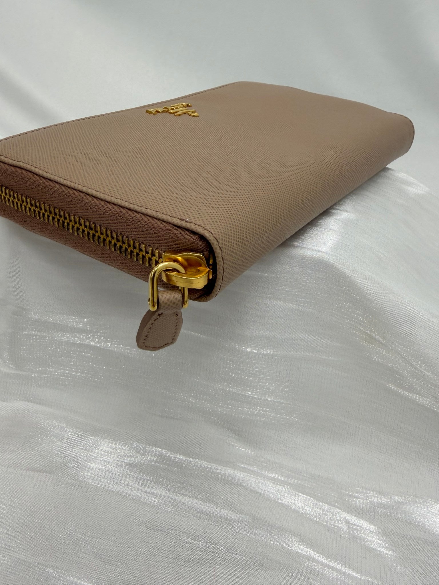 Prada Nude Saffiano Leather Zippy Wallet