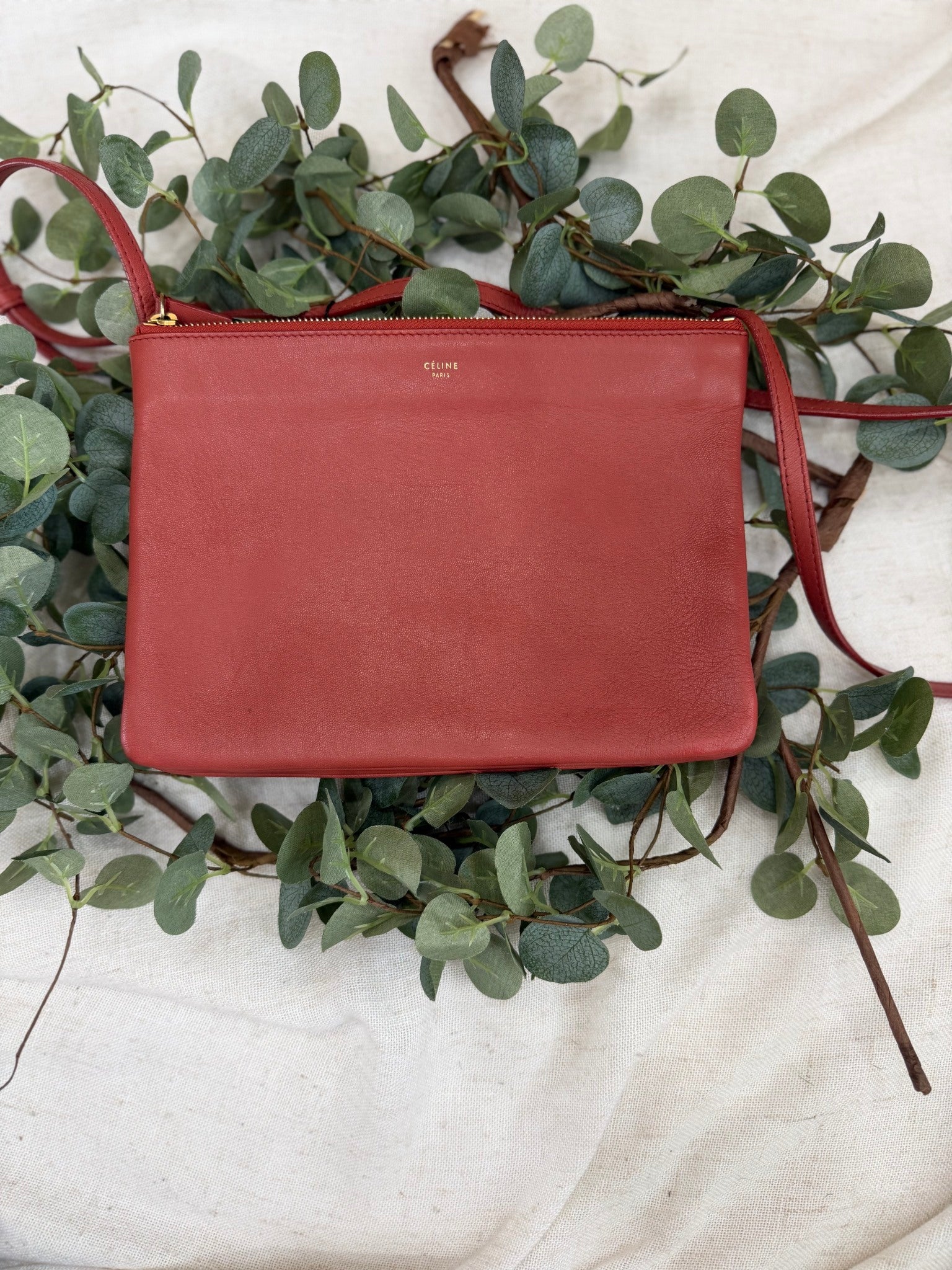 Celine Rust Leather Trio Crossbody Bag