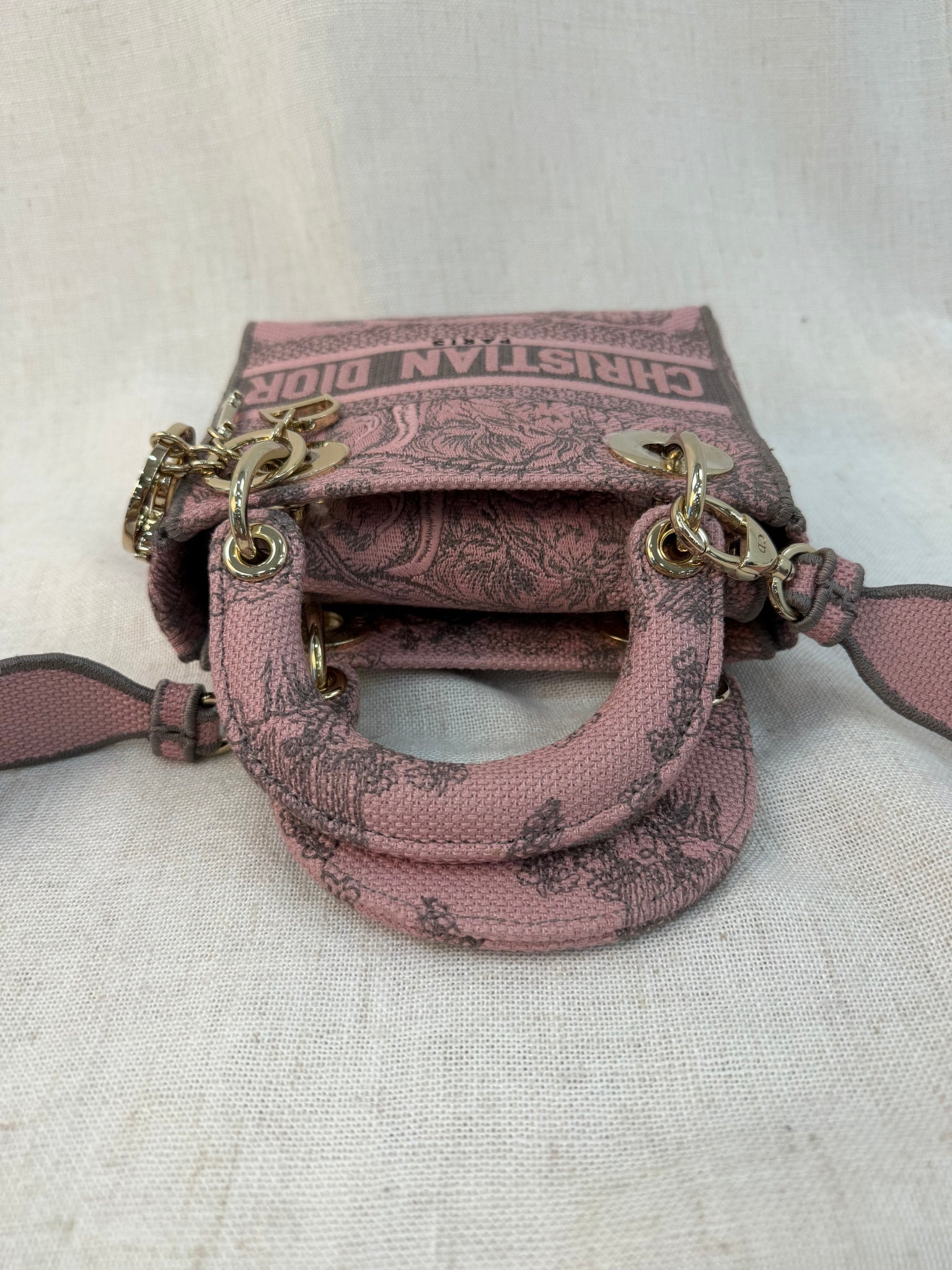 Christian Dior Pink Canvas Mini Lady Dior Tote Bag