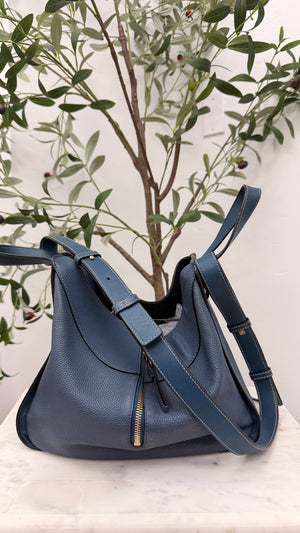 Loewe Dark Blue Grained Leather Hammock Shoulder Bag