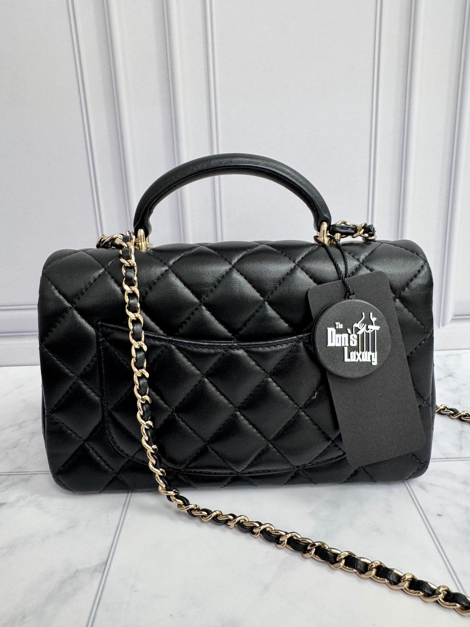 Chanel Black Quilted Leather Mini Flap 2 Way Bag