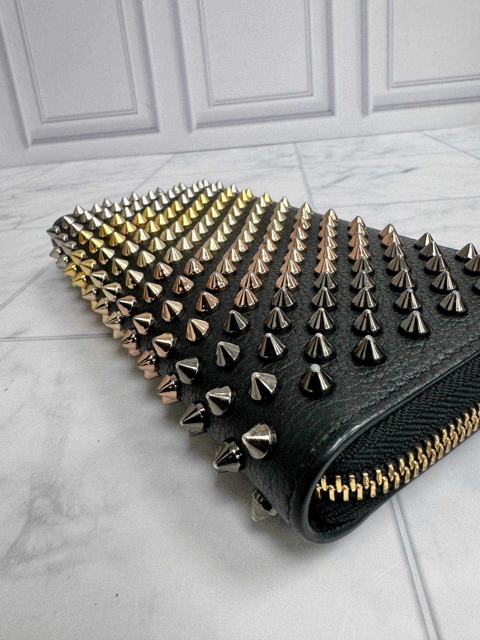 Christian Louboutin Black Multicolor Studded Zippy Wallet