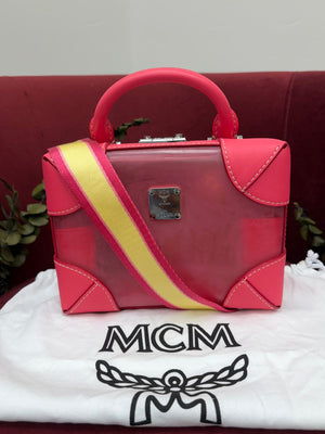 MCM Pink PVC & Leather Berlin Soft Box Crossbody Bag