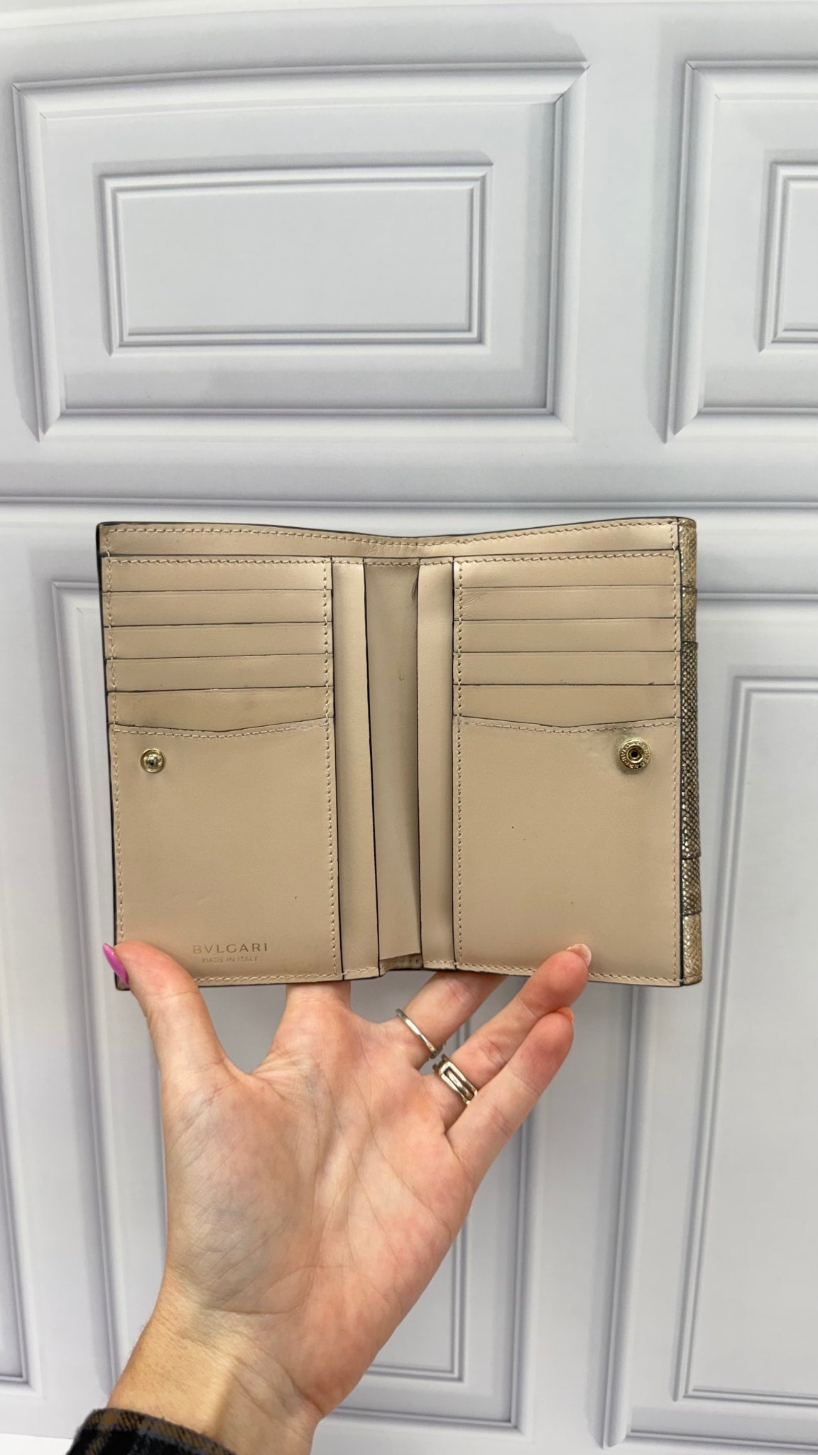 Bvlgari Gold Metallic Leather Serpenti Forever Compact Wallet