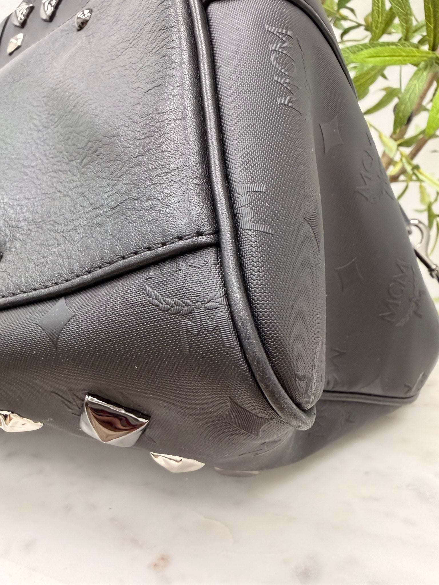 MCM Black Leather Studded Travel Duffle Bag 