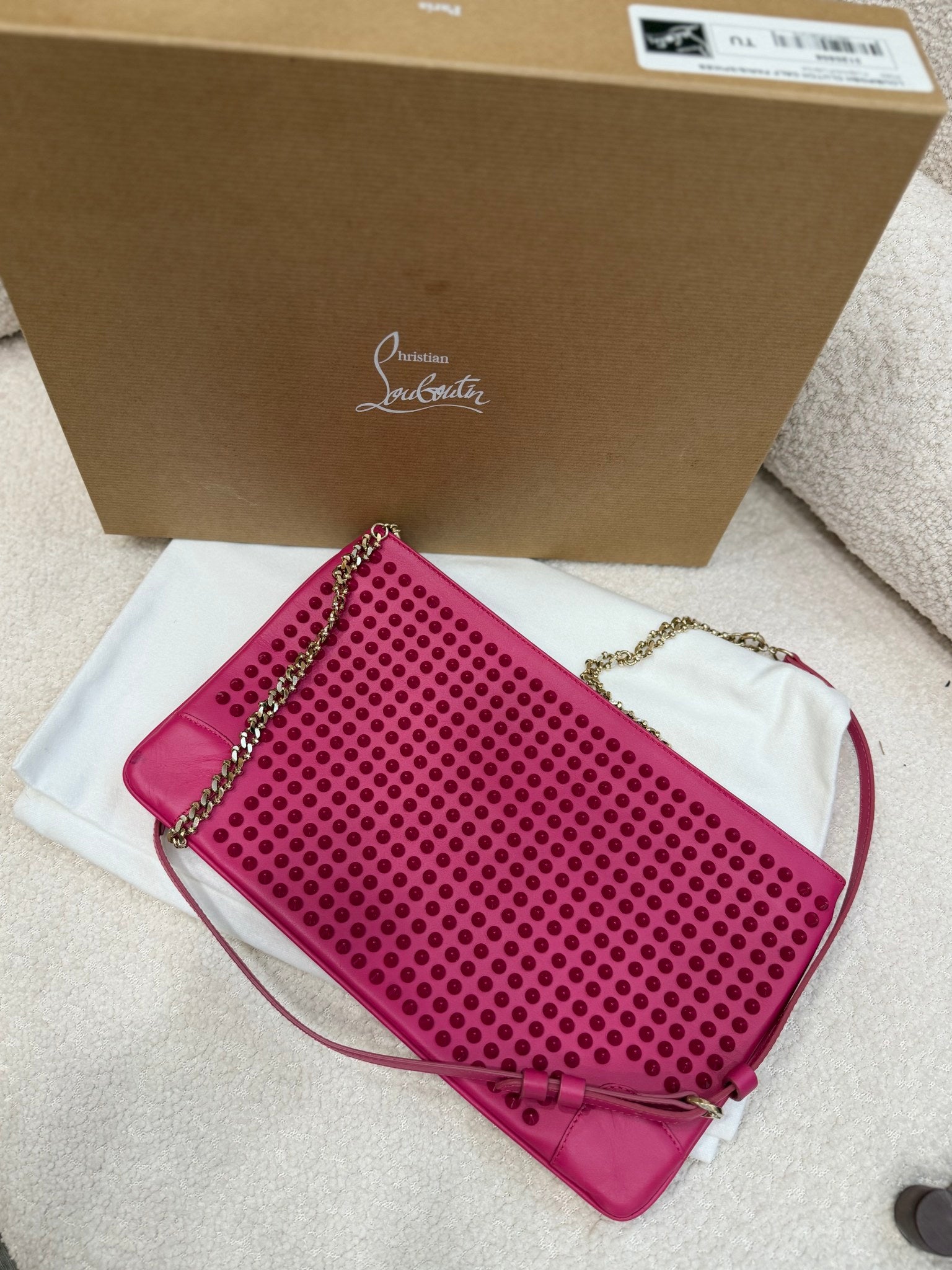 Christian Louboutin  Pink Leather Spiked Loubiposh Clutch on a Chain