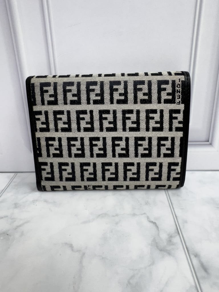 Fendi Grey And Black Zucca Canvas Compact Wallet