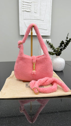 Gucci Pink Shearling Small 1961 Jackie Crossbody & Shoulder Bag